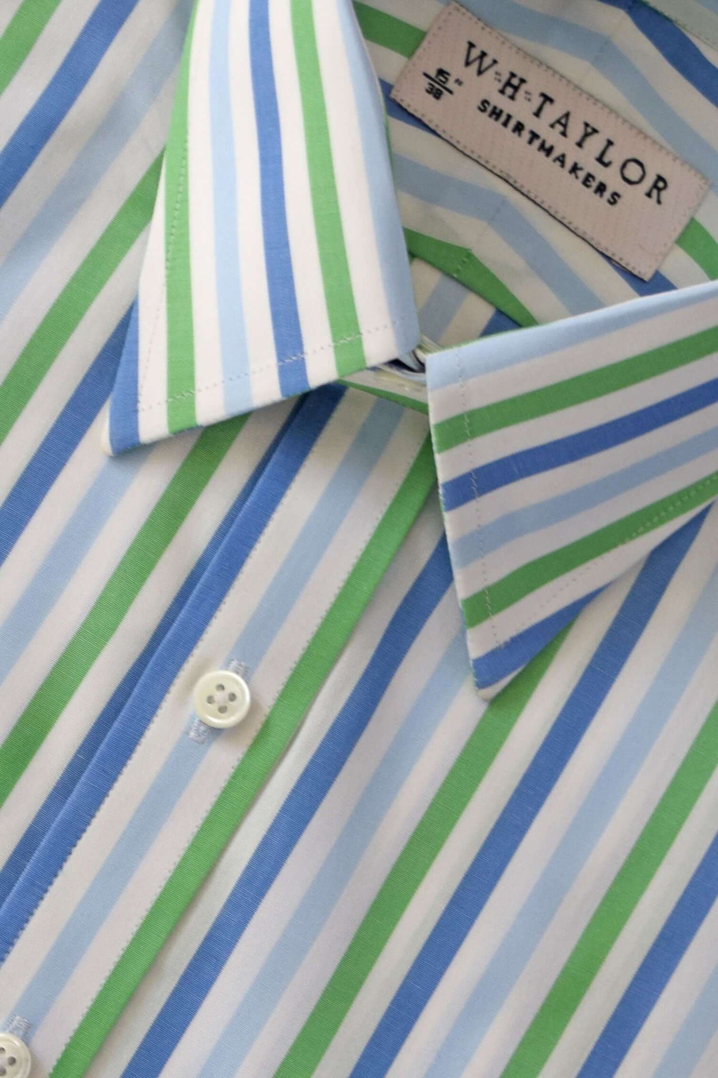 Maßgeschneidertes Popeline-Herrenhemd mit himmelblauen und gelben Bonbonstreifen