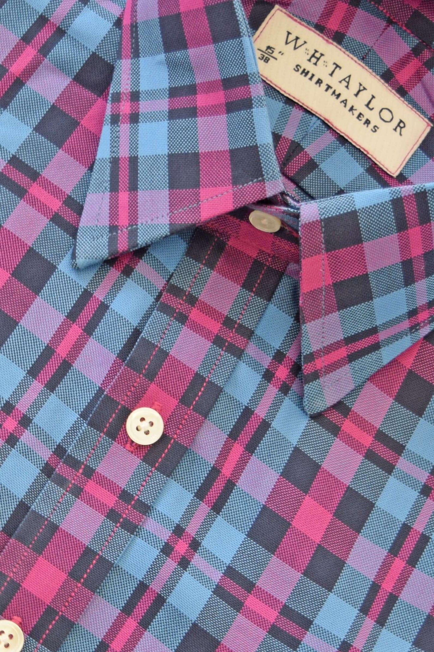 Maßgeschneidertes Herrenhemd aus blau-gelb kariertem Twill