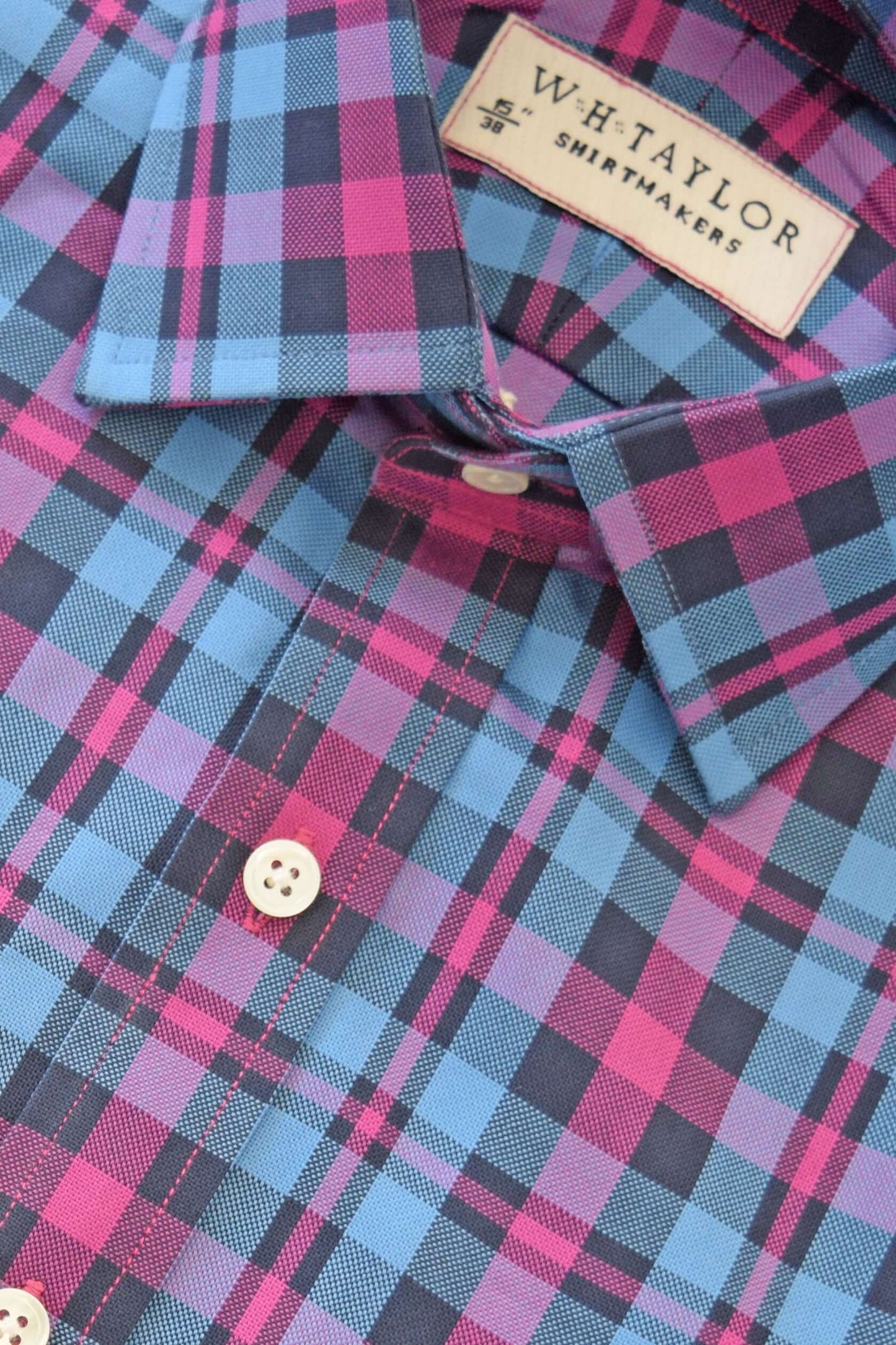 Maßgeschneidertes Herrenhemd aus blau-gelb kariertem Twill