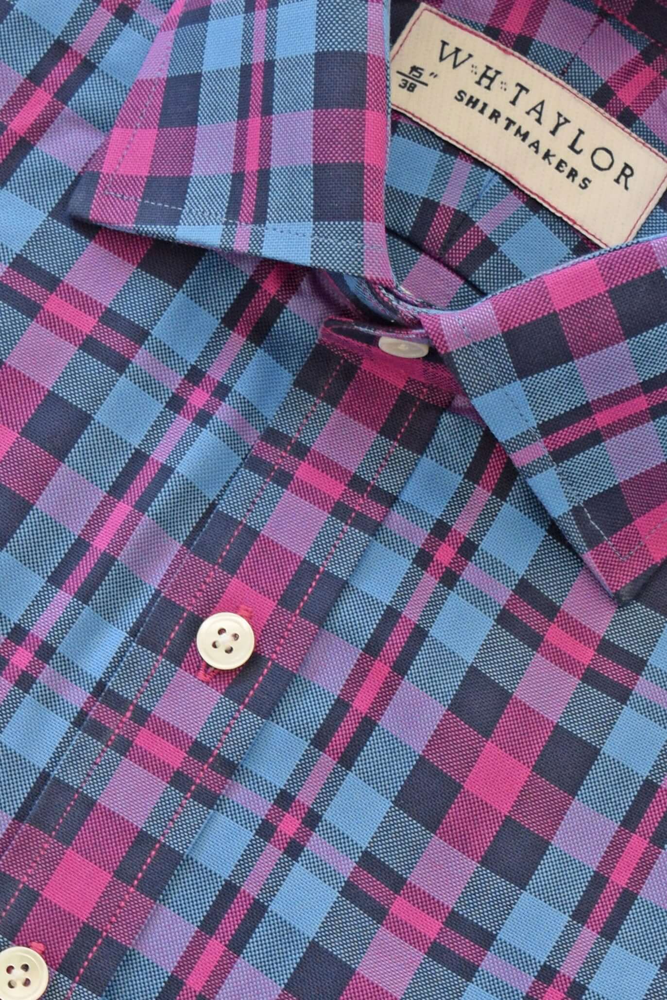 Maßgeschneidertes Herrenhemd aus blau-gelb kariertem Twill