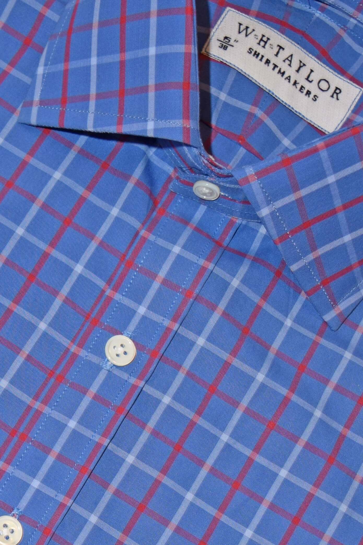Maßgeschneidertes Herrenhemd aus kariertem Twill in Blau, Pflaume und Anthrazit
