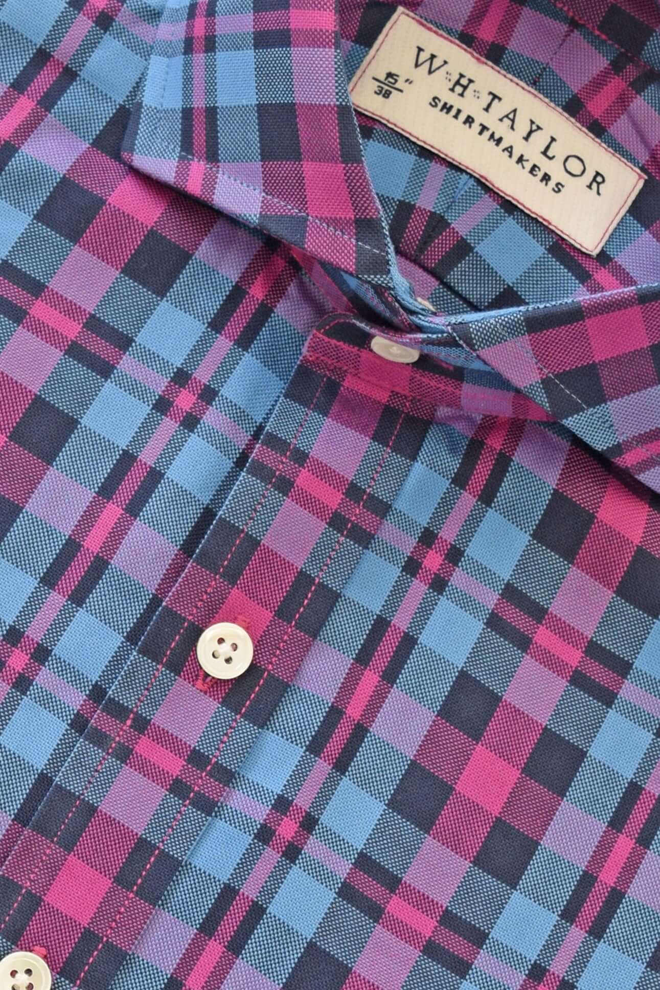Maßgeschneidertes Herrenhemd aus blau-gelb kariertem Twill