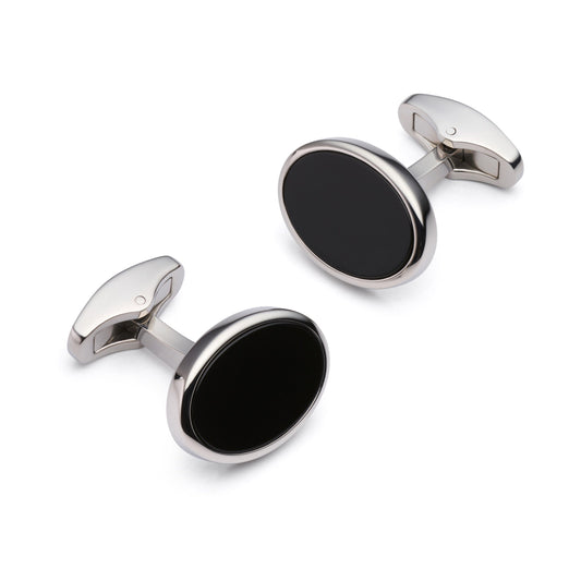 Onyx Oval Cufflinks In Silver