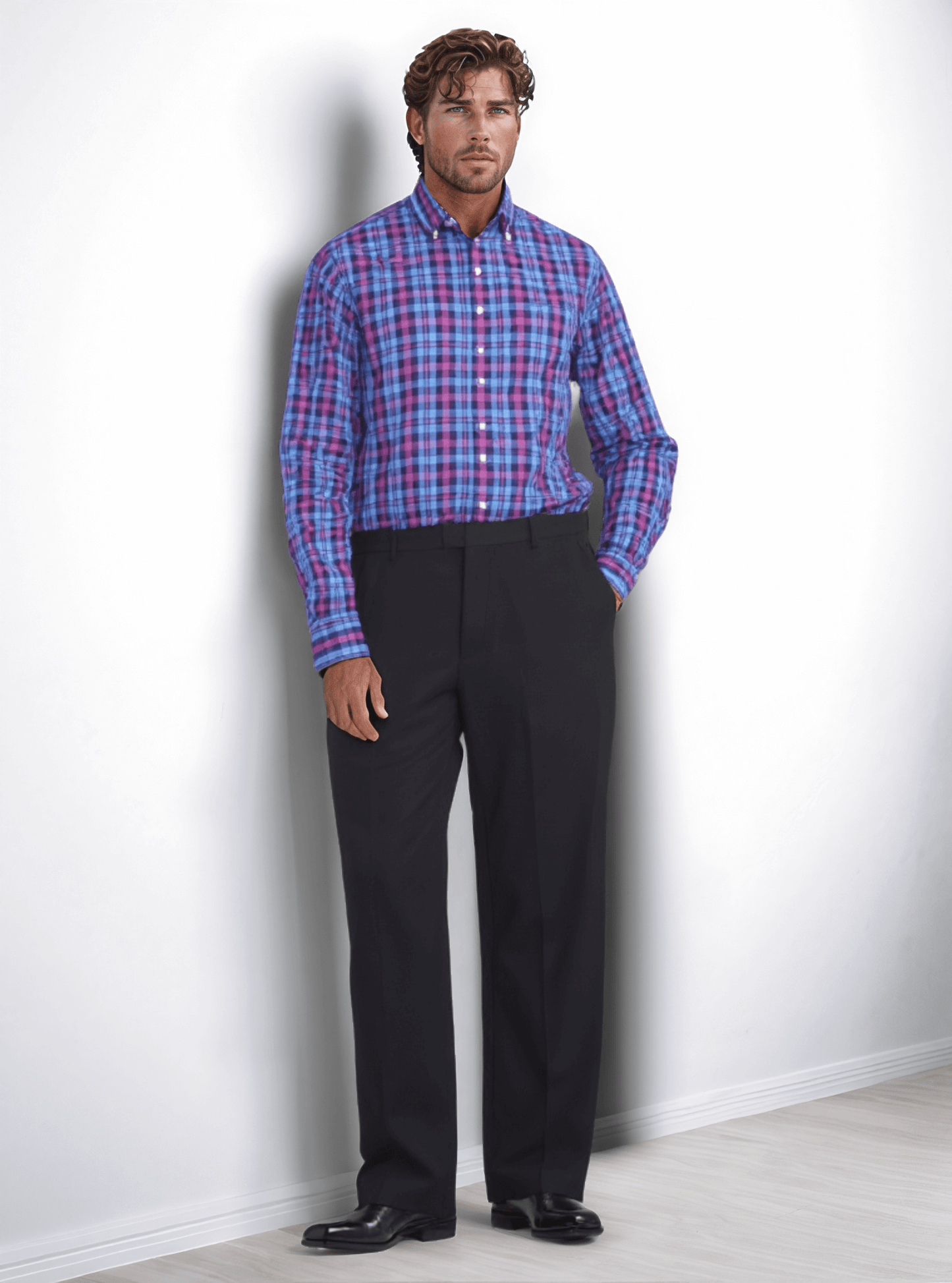 Maßgeschneidertes Herrenhemd aus blau-gelb kariertem Twill