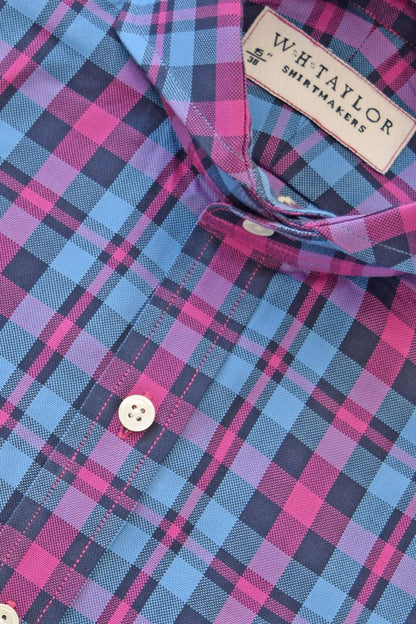 Maßgeschneidertes Herrenhemd aus blau-gelb kariertem Twill