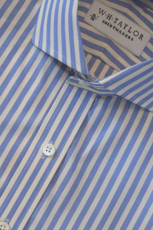 Maßgeschneidertes Herrenhemd aus Popeline in Blau mit bengalischen Streifen