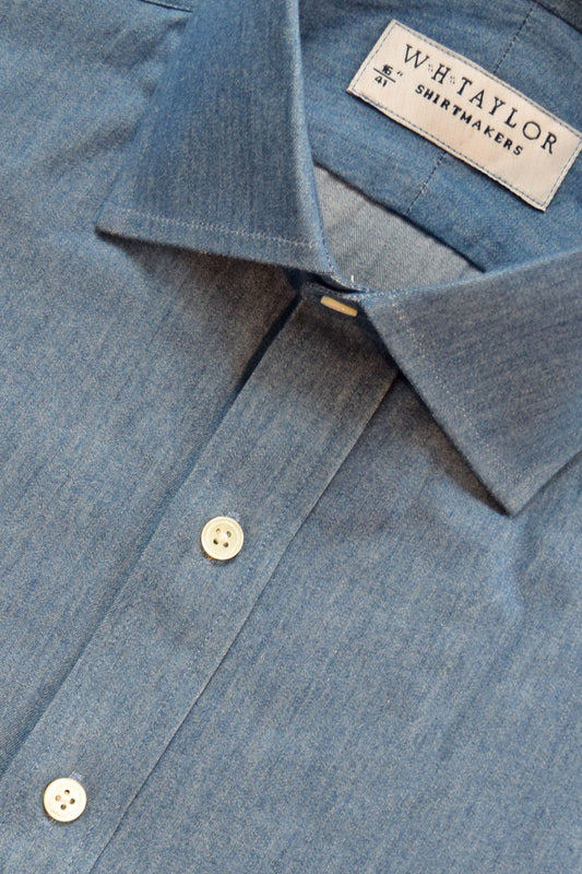 Plain Blue Denim Men's Bespoke Shirt