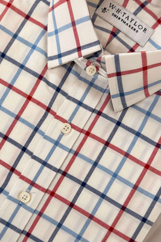 Blaues, kleines Gingham-Karo-Popeline-Herrenhemd nach Maß