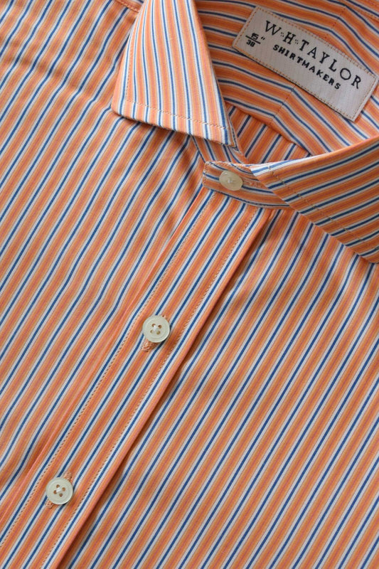 Orange & Navy Shadow Stripe Poplin Men's Bespoke Shirt - whtshirtmakers.com
