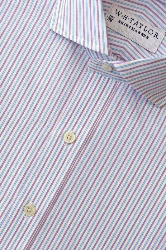 Blue & Lilac Striped Poplin Men's Bespoke Shirt - whtshirtmakers.com