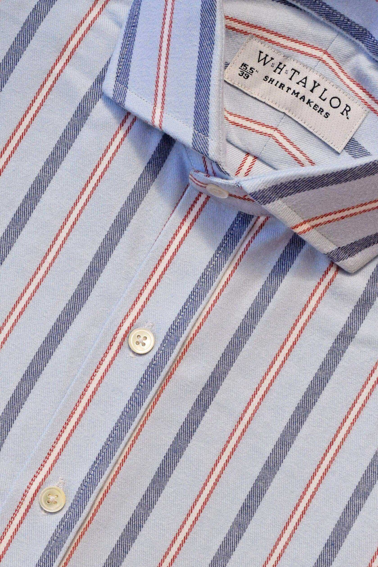 Blue Navy & Red Tramline Striped Brushed Twill Ladies Bespoke Shirt - whtshirtmakers.com