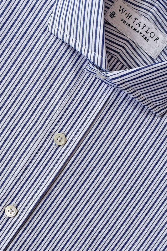 Navy & Black Stripe Poplin Men's Bespoke Shirt - whtshirtmakers.com