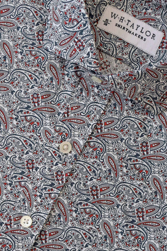 Red and Black Organic Paisley Ladies Bespoke Shirt - whtshirtmakers.com