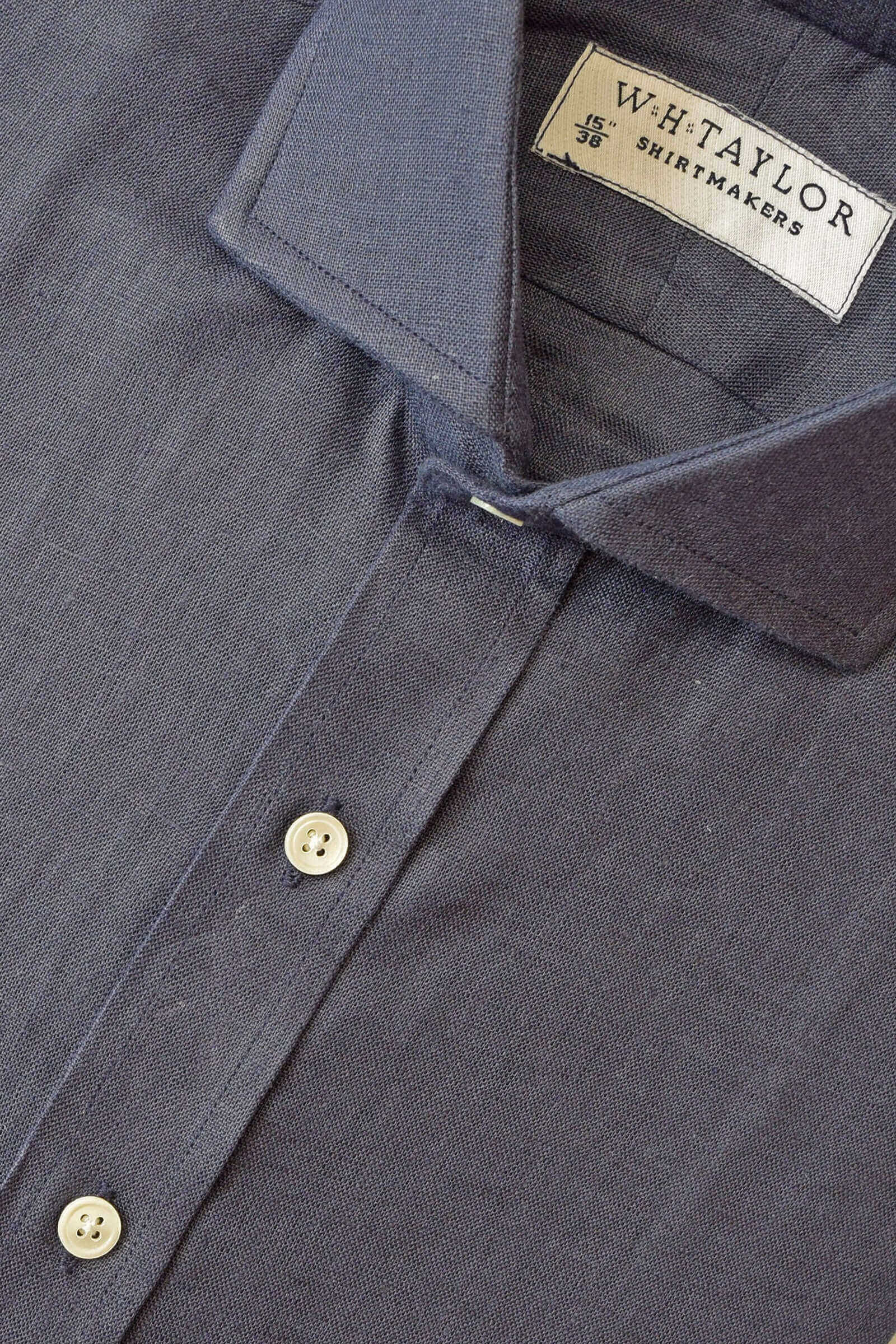 Plain Midnight Blue Linen Ladies Bespoke Shirt - whtshirtmakers.com