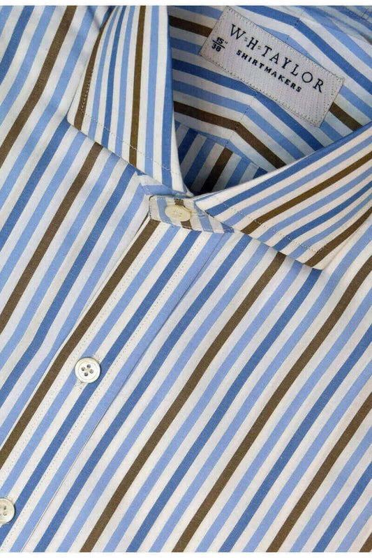 Blue, Sky, Brown Large Candy Stripe Poplin Ladies Bespoke Shirt - whtshirtmakers.com