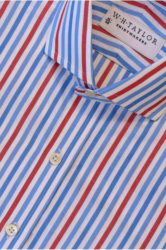 Blue, Sky & Red Large Candy Stripe Poplin Ladies Bespoke Shirt - whtshirtmakers.com