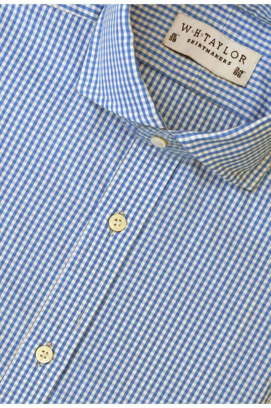 Blue Small Gingham Check Poplin Ladies Bespoke Shirt - whtshirtmakers.com