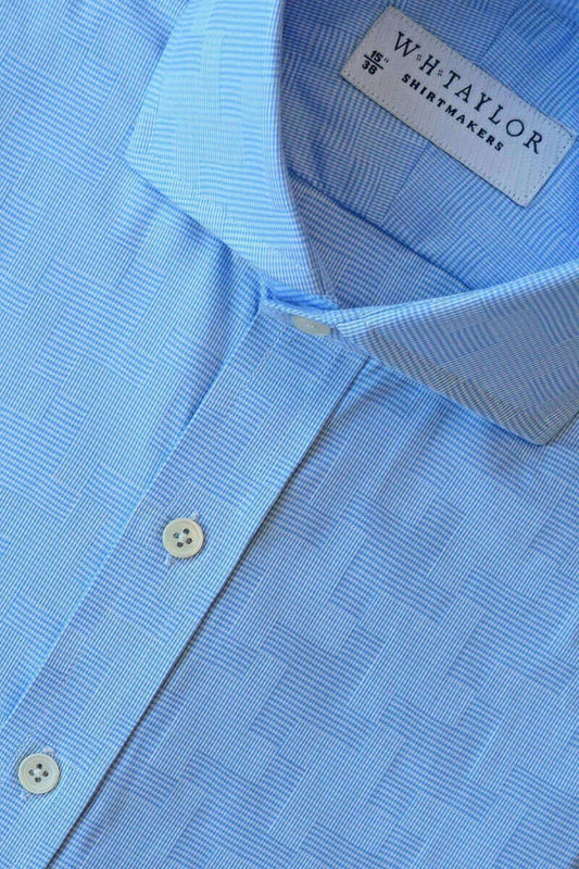 Blue Tetris Check Jacquard Ladies Bespoke Shirt - whtshirtmakers.com