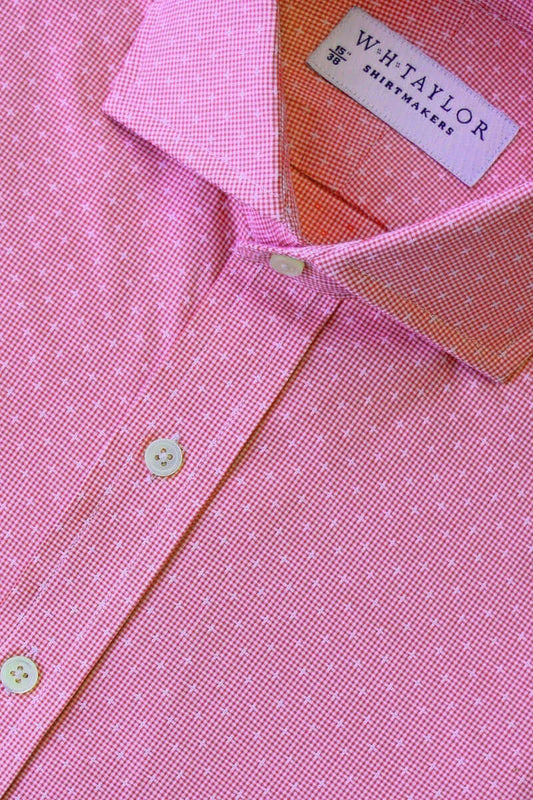 Cerise Crossed Shepherd Check Men's Bespoke Shirt - whtshirtmakers.com