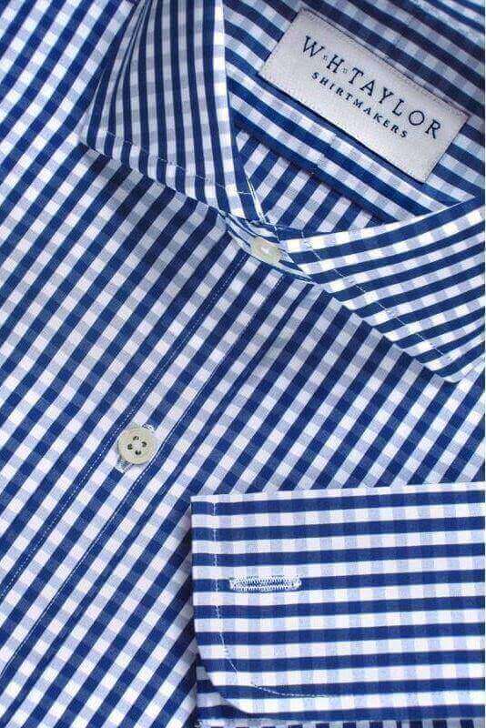 Navy Gingham Check Poplin Ladies Bespoke Shirt - whtshirtmakers.com