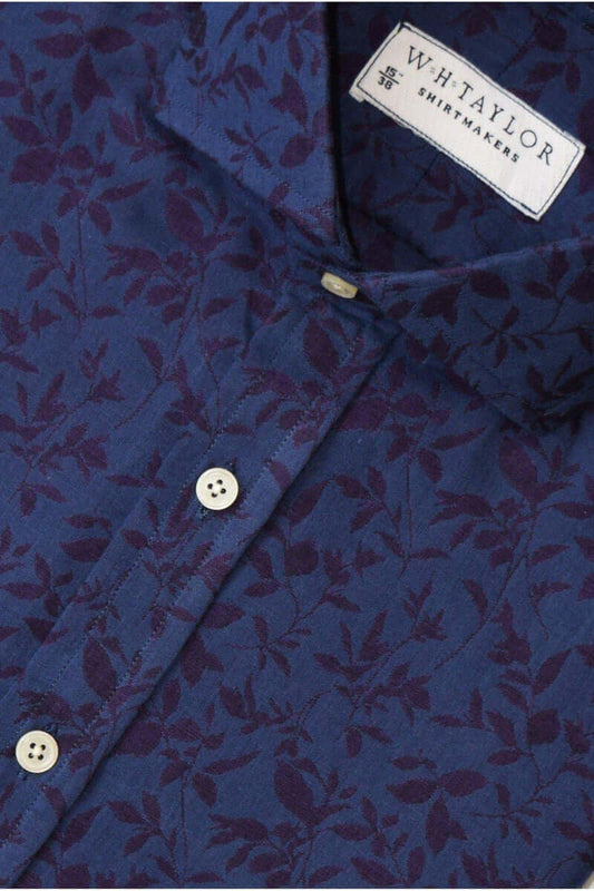 Navy & Wine Floral Compact Cotton Men's Bespoke Shirt - whtshirtmakers.com