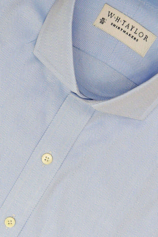 Sky Blue Herringbone Stripe Ladies Bespoke Shirt - whtshirtmakers.com